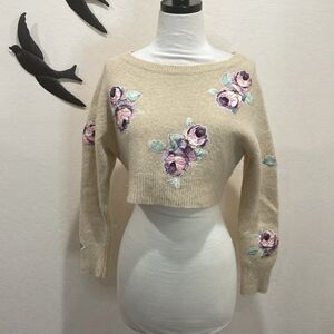 Snidel Japanese Streetwear Wool Blend Cropped Floral Applique Sweater - Vintage